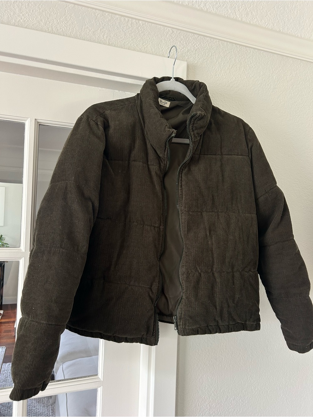 Brandy Melville Dark Olive Corduroy Puffer Jacket